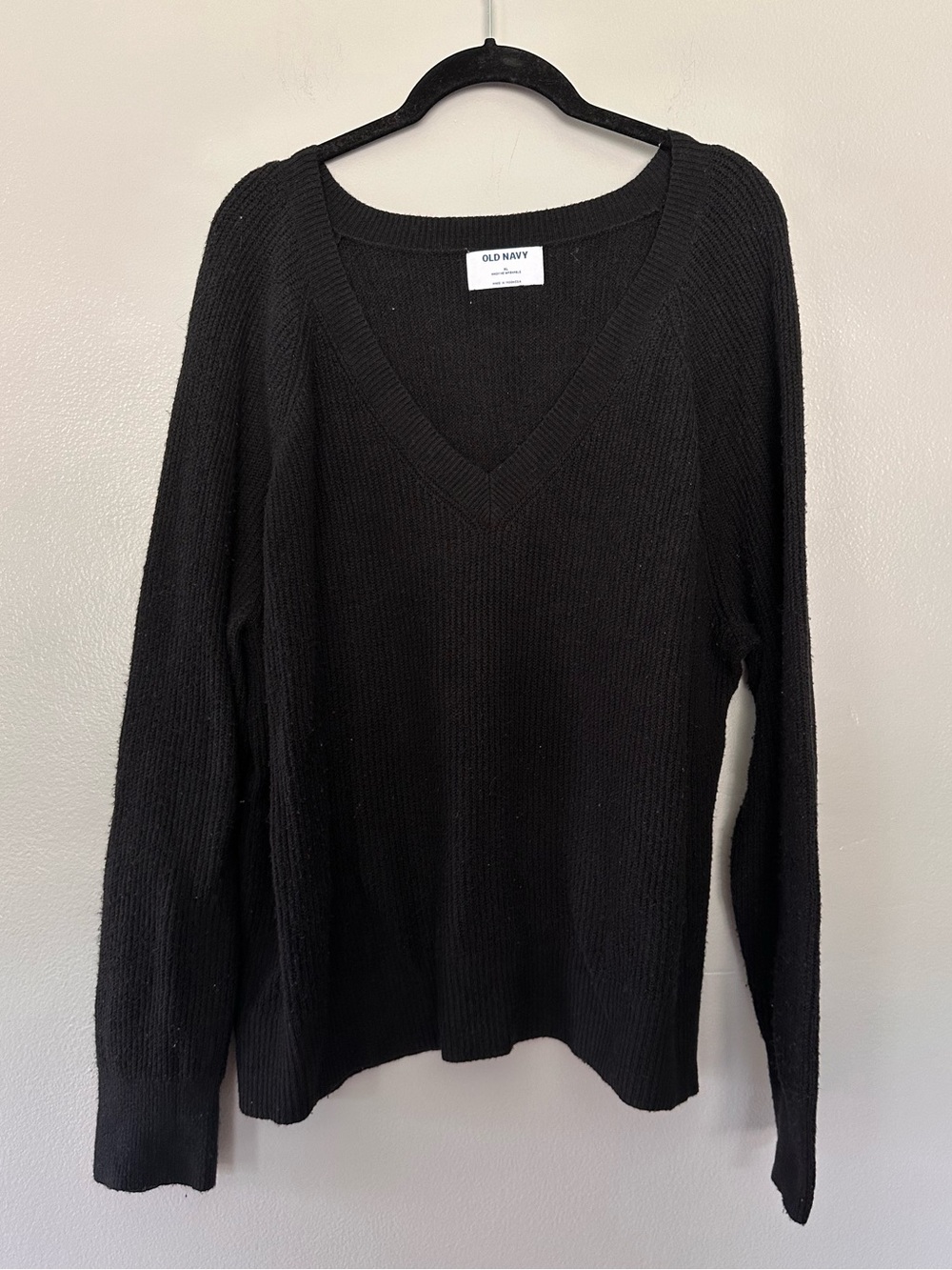 Old Navy Black V-Neck Pullover Sweater XL Ribbed Knit